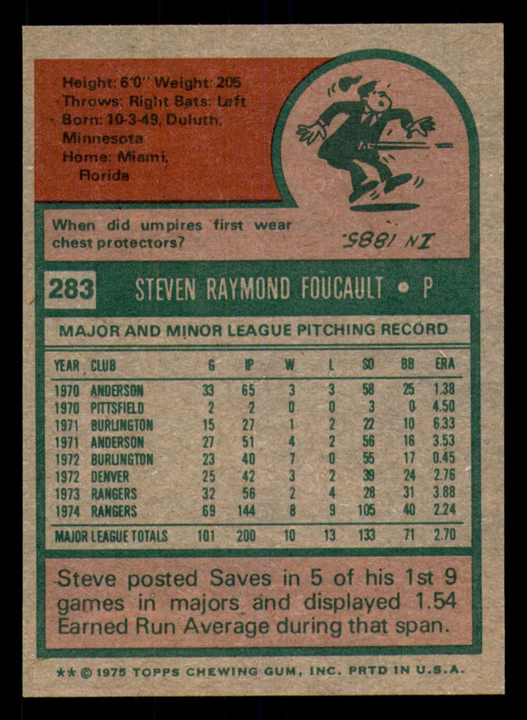 1975 Topps #283 Steve Foucault Near Mint+  ID: 379631