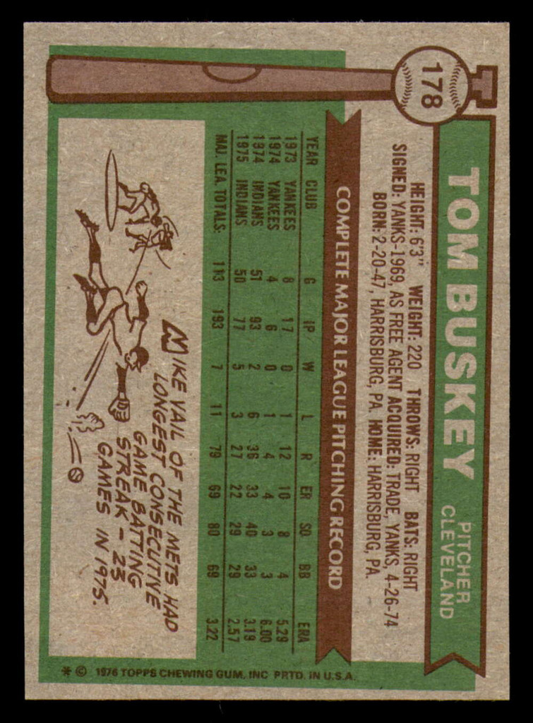 1976 Topps #178 Tom Buskey Ex-Mint 