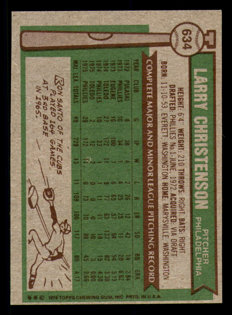 1976 Topps #634 Larry Christenson Ex-Mint 