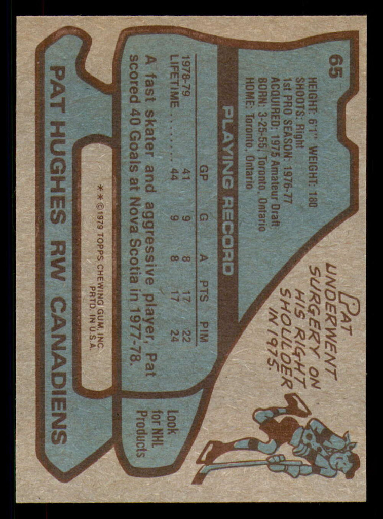1979-80 Topps #65 Pat Hughes Near Mint RC Rookie 