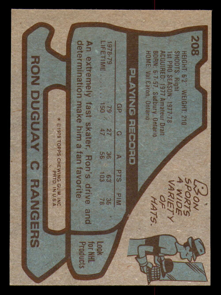 1979-80 Topps #208 Ron Duguay Ex-Mint  ID: 381197
