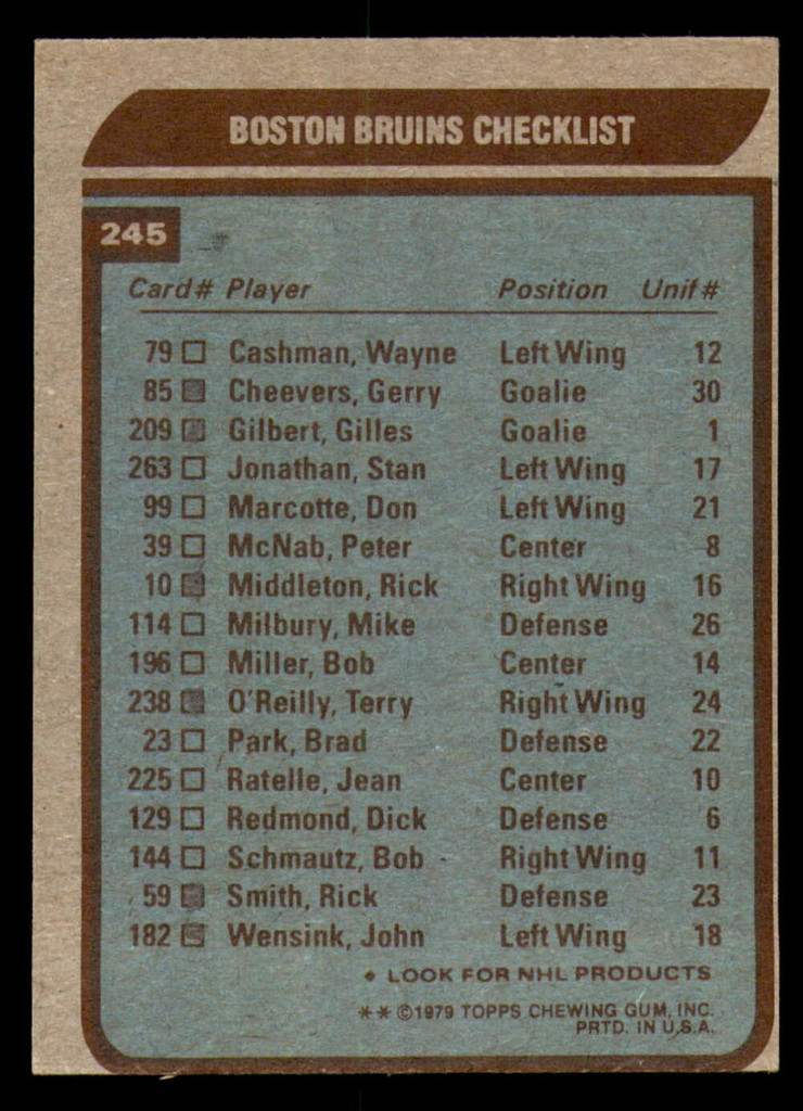 1979-80 Topps #245 Boston Bruins TC Ex-Mint  ID: 381233