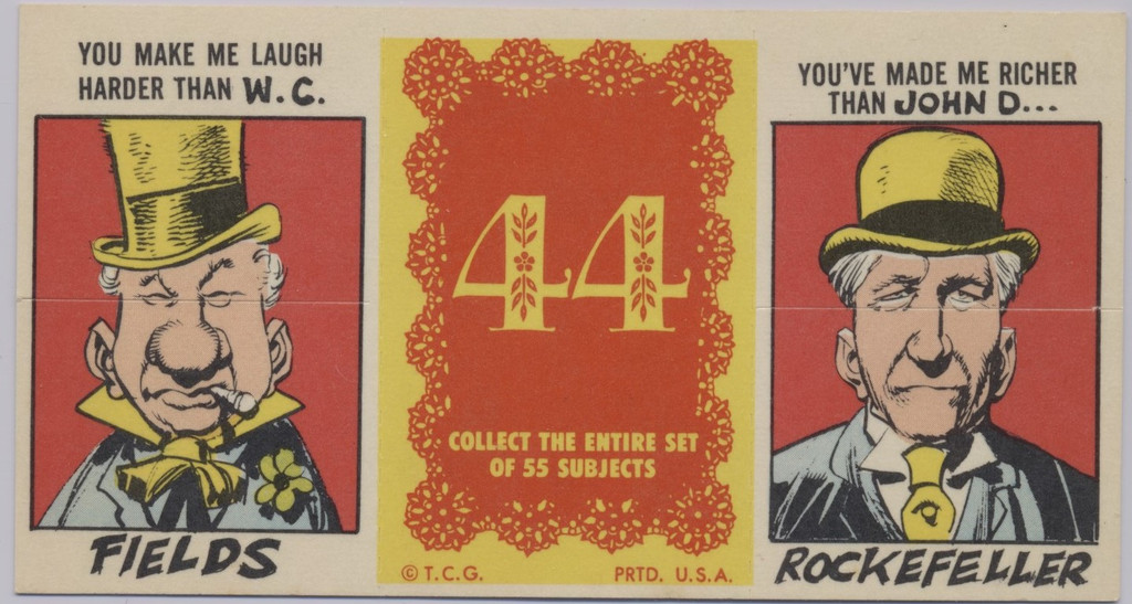 1963 Topps Valentine Foldee #44  3 Folds Sitting Bull, W C Fields, & John D. Rockefeller  #*sku35298