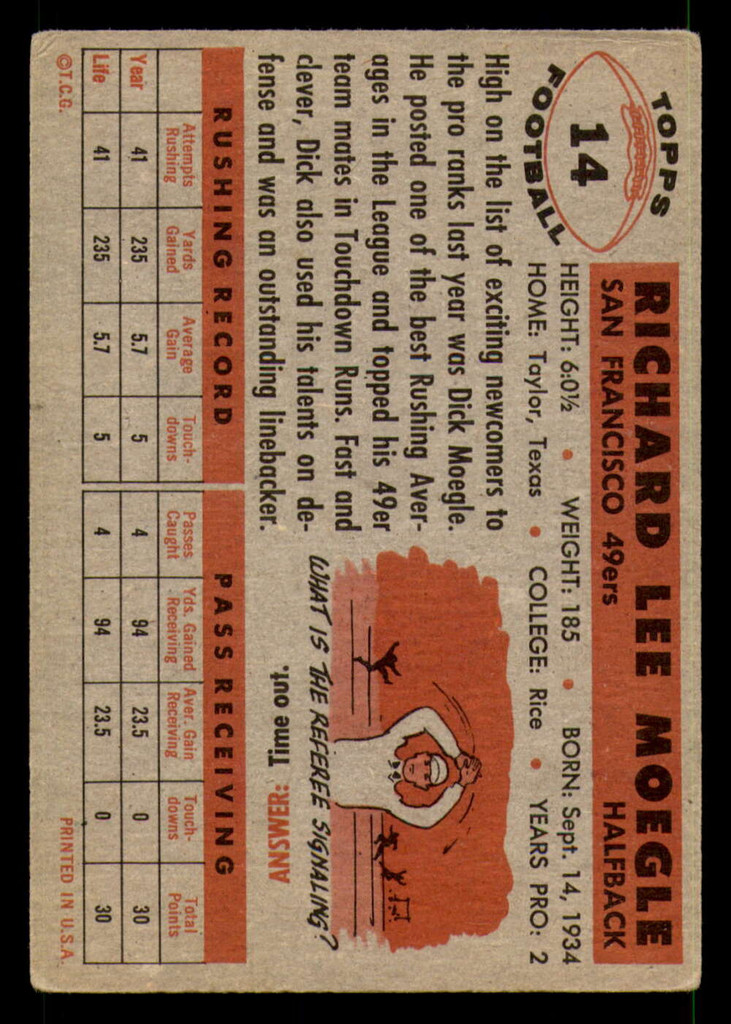 1956 Topps #14 Dick Moegle Very Good 