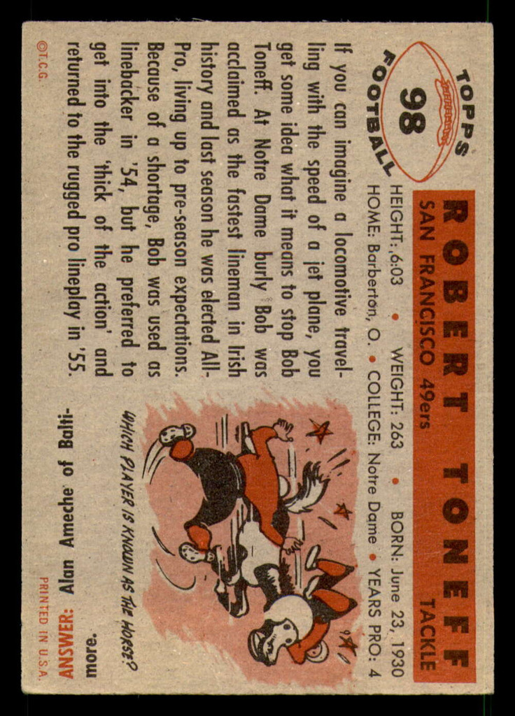 1956 Topps #98 Bob Toneff VG-EX 