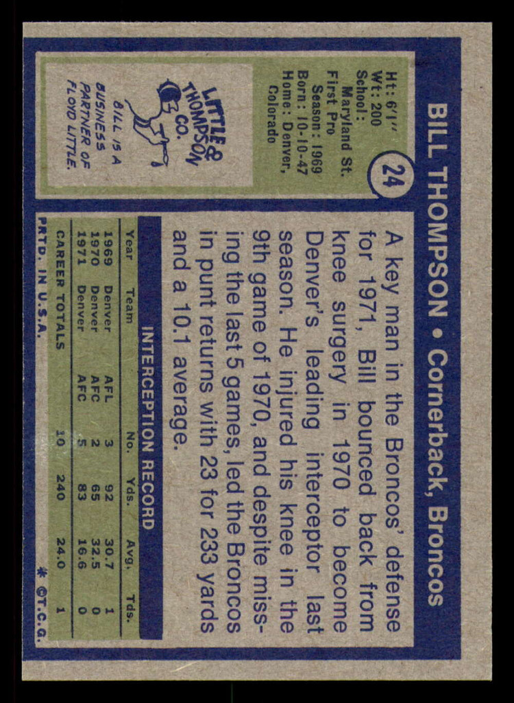 1972 Topps #24 Bill Thompson Near Mint 