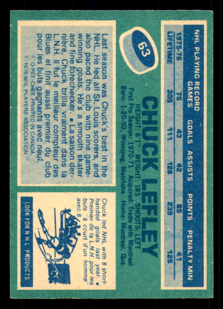 1976-77 O-Pee-Chee #63 Chuck Lefley Excellent+ 