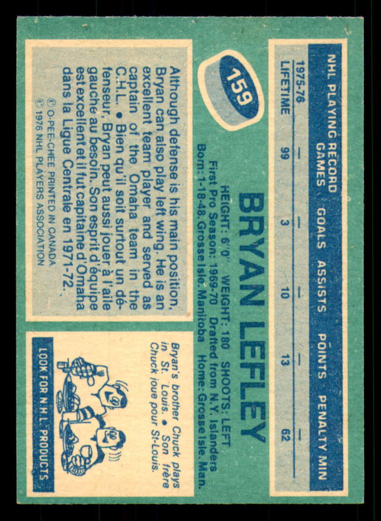 1976-77 O-Pee-Chee #159 Bryan Lefley Ex-Mint 