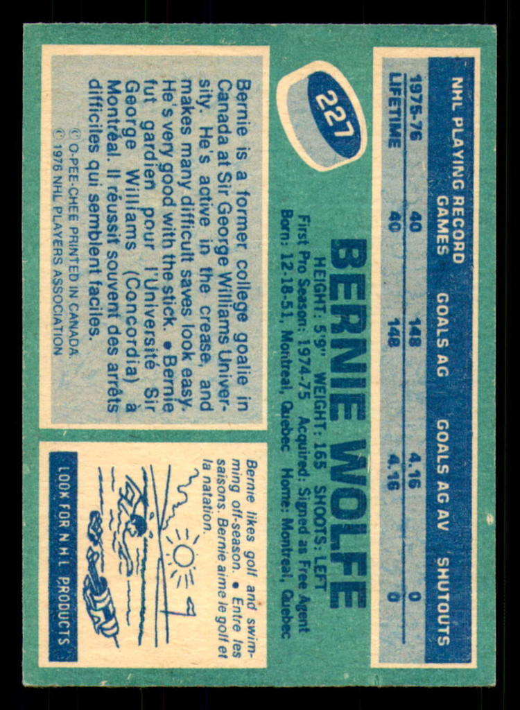 1976-77 O-Pee-Chee #227 Bernie Wolfe Ex-Mint RC Rookie 