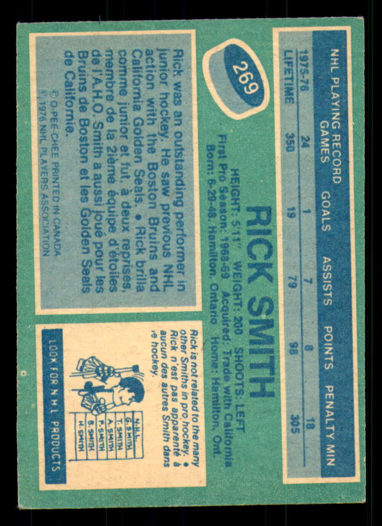1976-77 O-Pee-Chee #269 Rick Smith Miscut Blues