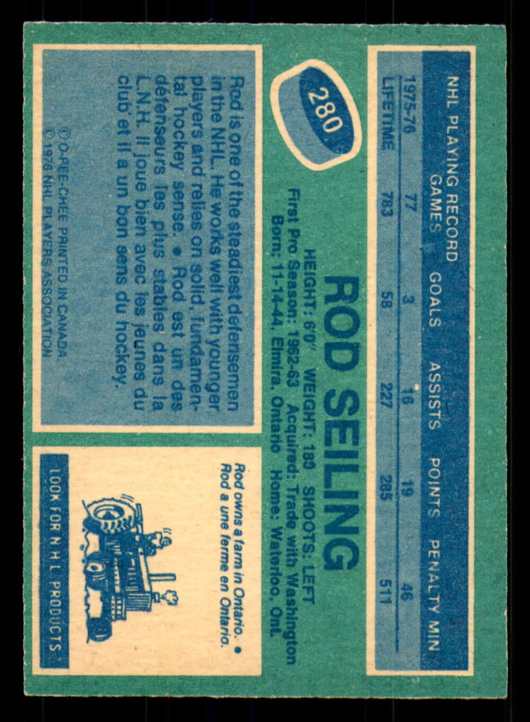 1976-77 O-Pee-Chee #280 Rod Seiling Ex-Mint 