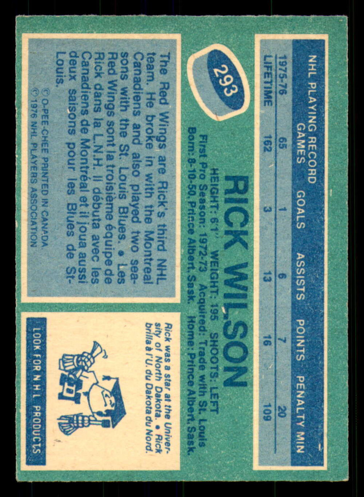 1976-77 O-Pee-Chee #293 Rick Wilson Very Good 