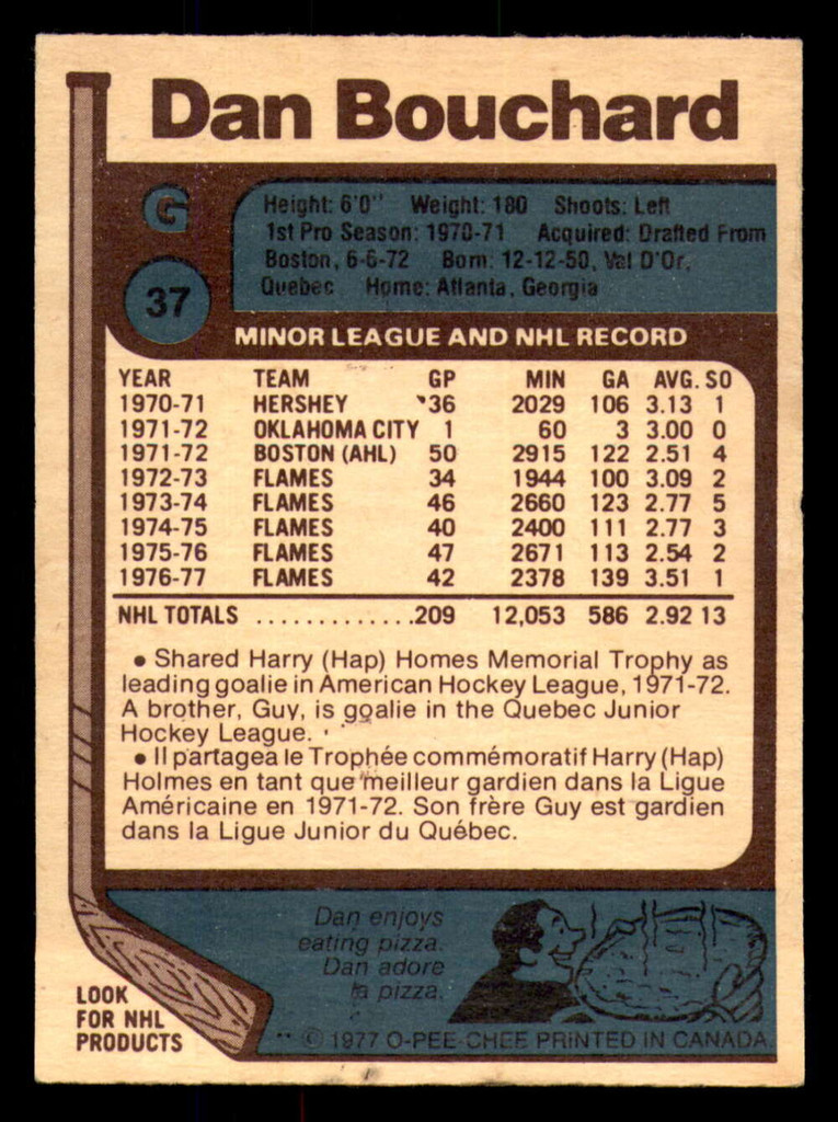 1977-78 O-Pee-Chee #37 Dan Bouchard Near Mint 