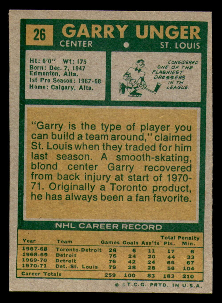 1971-72 Topps #26 Garry Unger Excellent+  ID: 384884