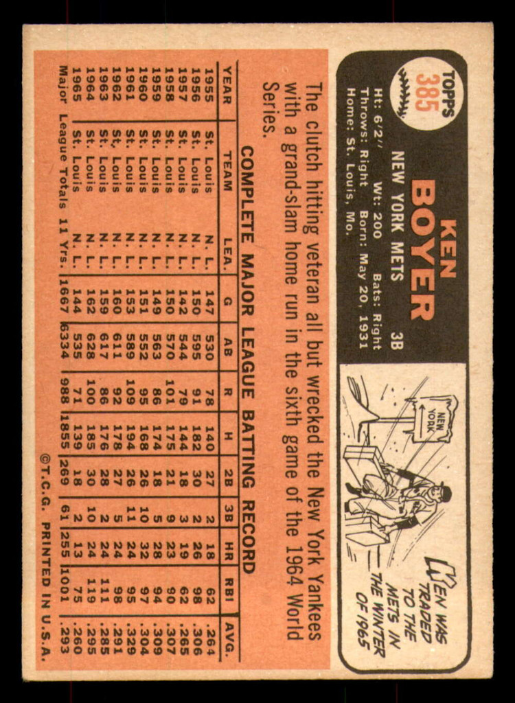1966 Topps #385 Ken Boyer Excellent+  ID: 384203