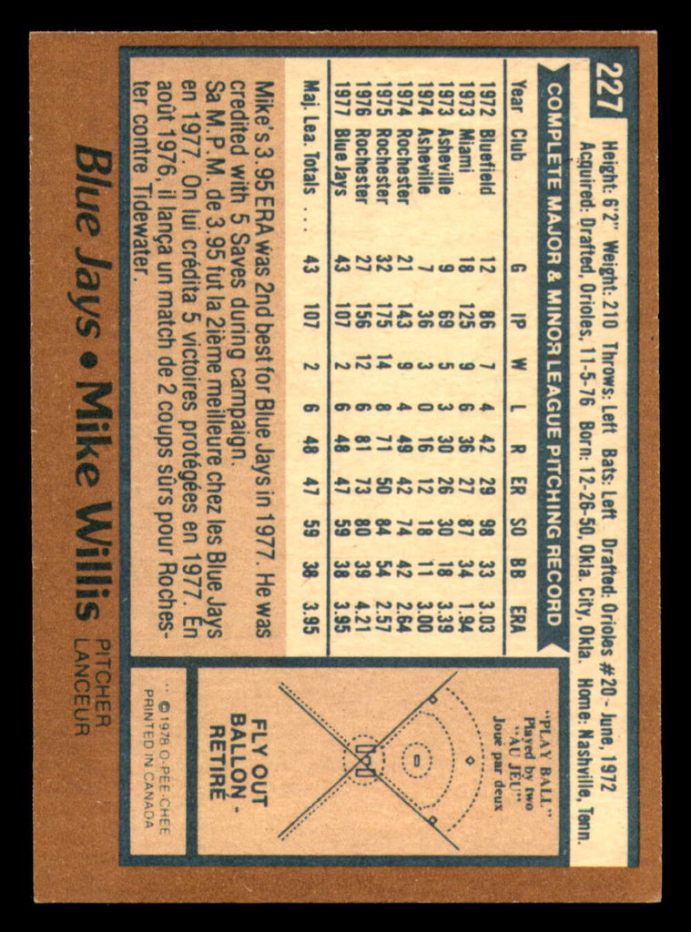 1978 O-Pee-Chee #227 Mike Willis Ex-Mint 