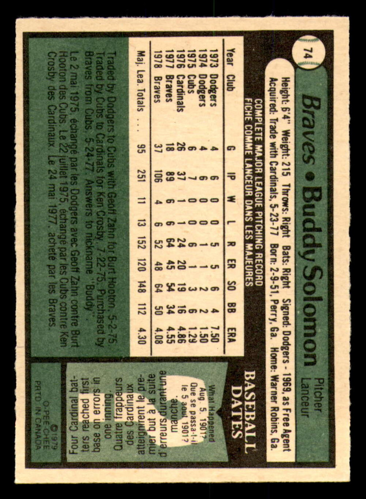 1979 O-Pee-Chee #74 Eddie Solomon Near Mint  ID: 385603