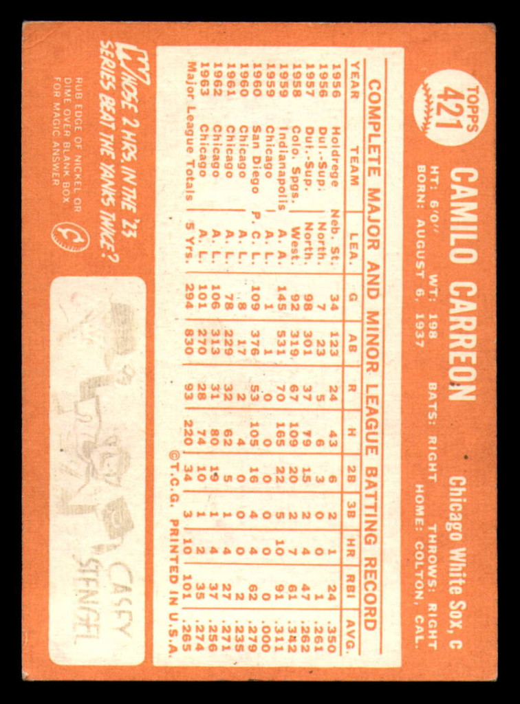 1964 Topps #421 Camilo Carreon Excellent  ID: 386239
