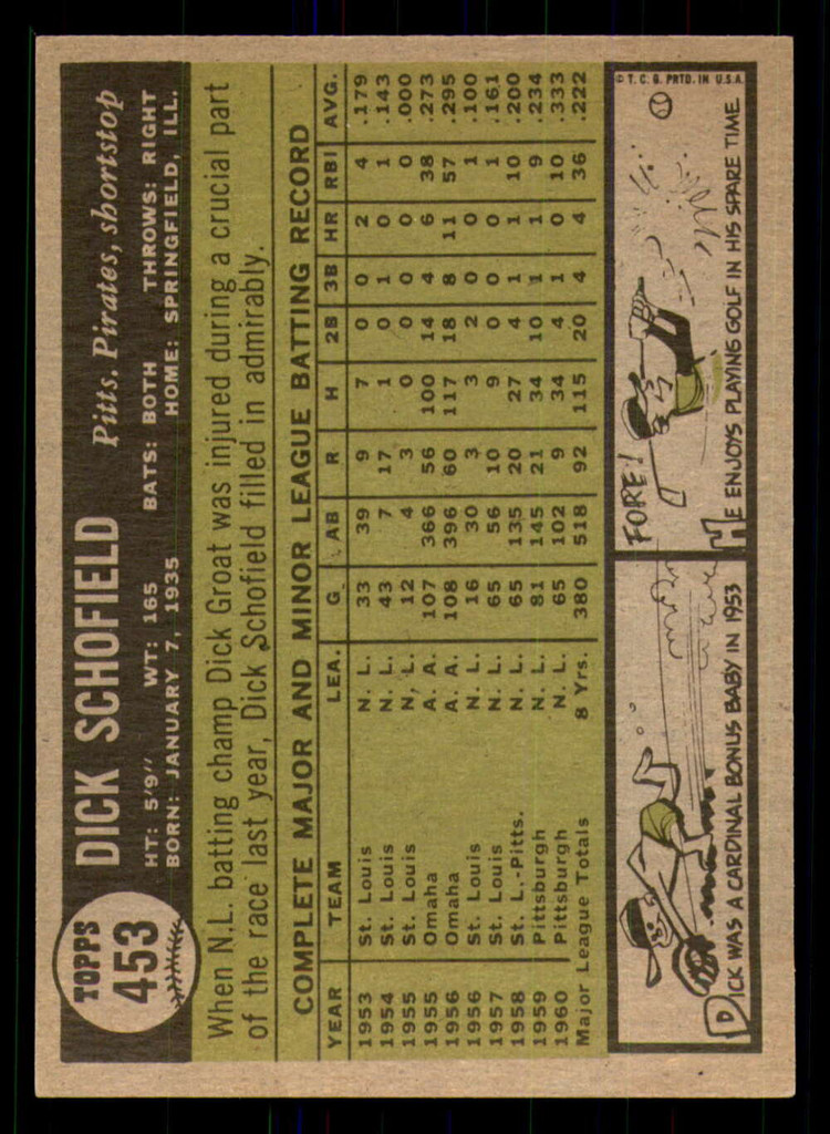 1961 Topps #453 Dick Schofield Ex-Mint  ID: 386670