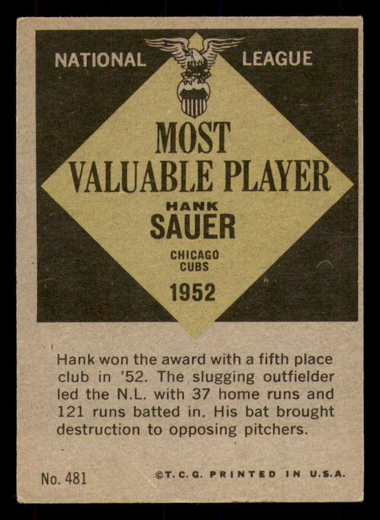 1961 Topps #481 Hank Sauer Very Good  ID: 386741