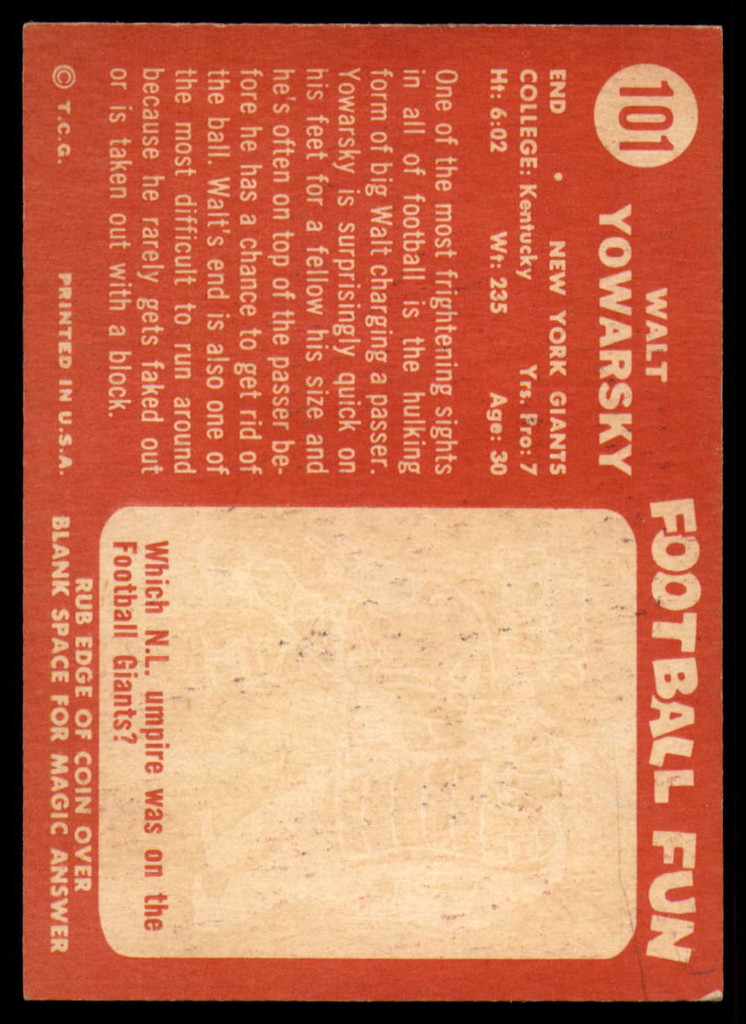 1958 Topps #101 Walt Yowarsky EX/NM ID: 73835