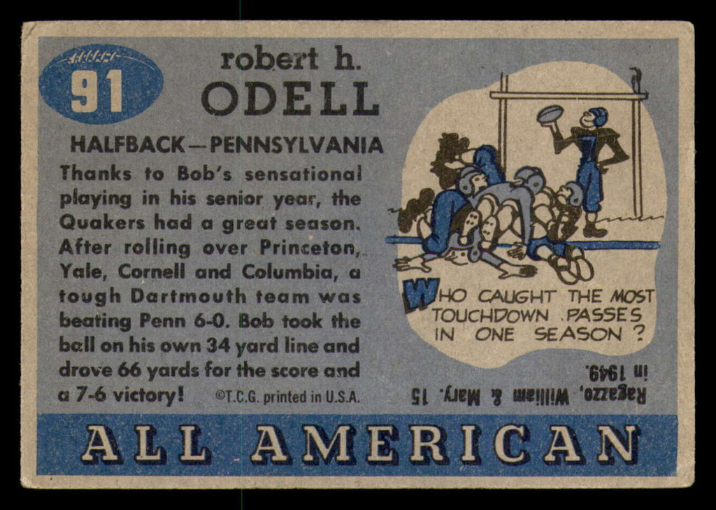 1955 Topps All American #91 Bob Odell UER G-VG 