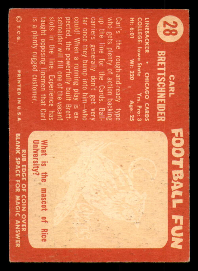 1958 Topps #28 Carl Brettschneider UER Excellent+  ID: 387290