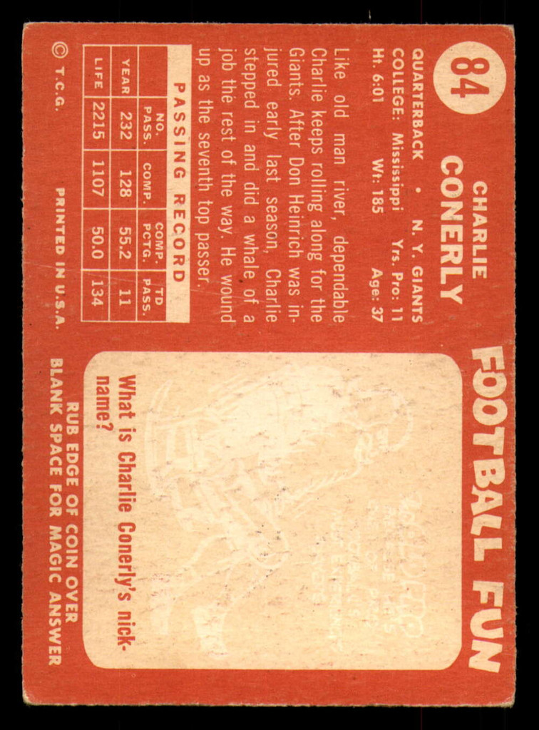 1958 Topps #84 Charley Conerly Excellent 