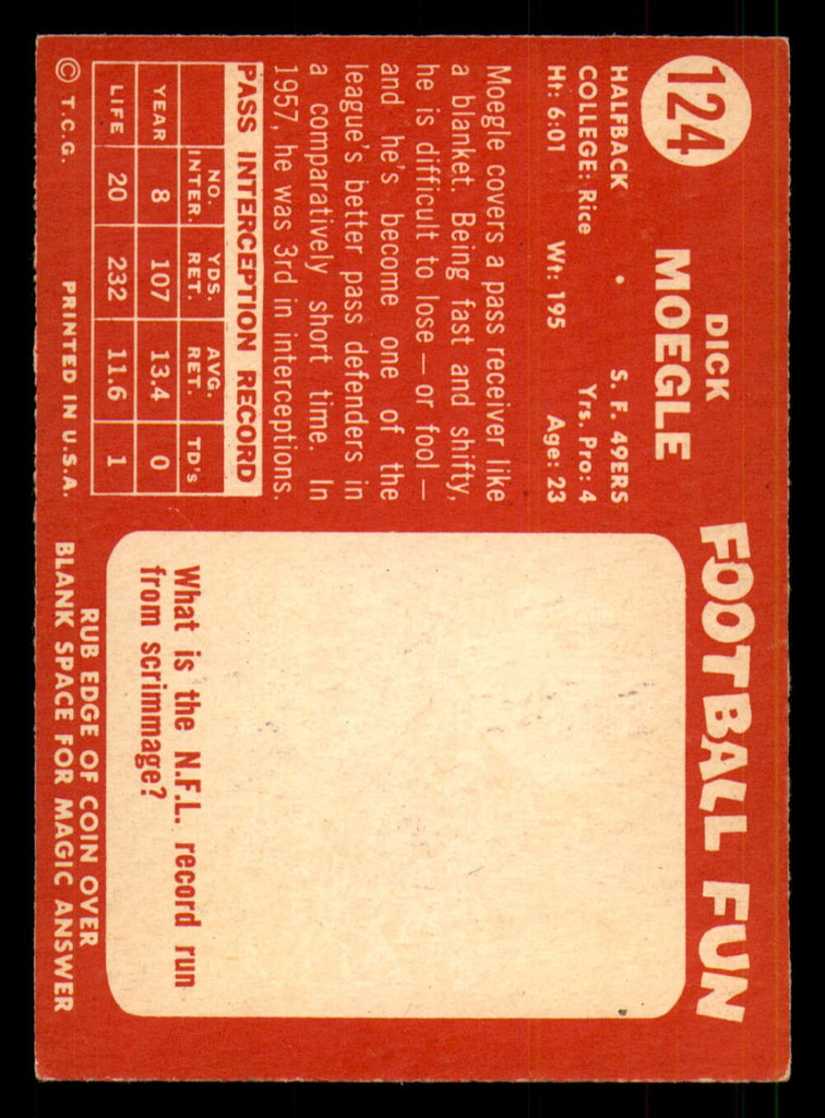 1958 Topps #124 Dick Moegle Excellent+  ID: 387521