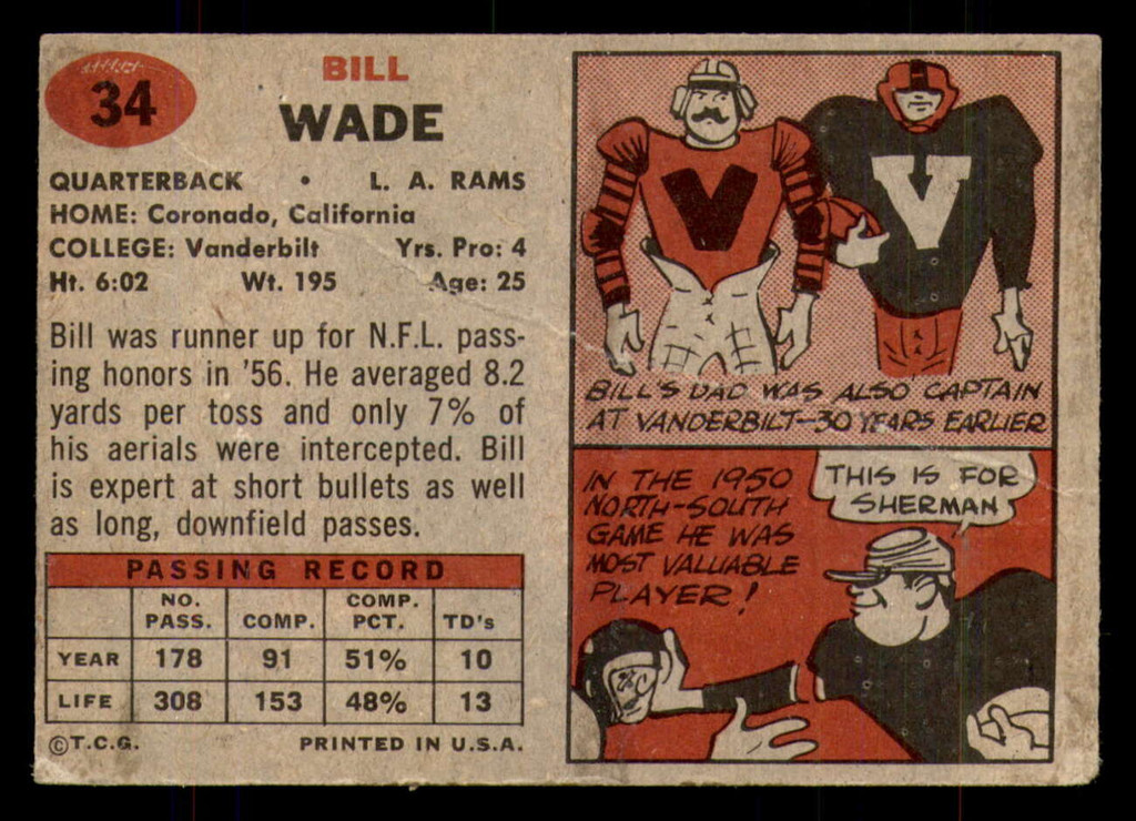 1957 Topps #34 Bill Wade Good 