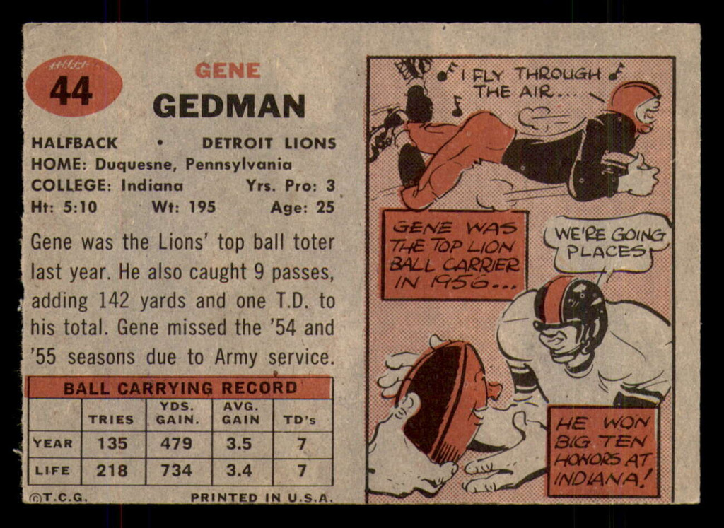 1957 Topps #44 Gene Gedman Excellent+ RC Rookie  ID: 388145