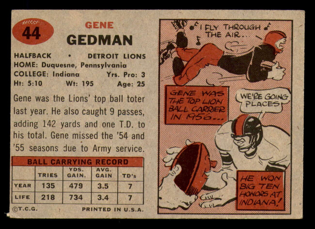 1957 Topps #44 Gene Gedman Very Good RC Rookie  ID: 388146
