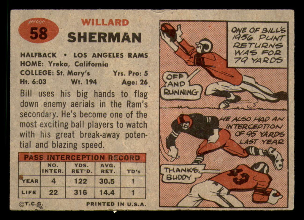 1957 Topps #58 Will Sherman ERR Poor Correct 