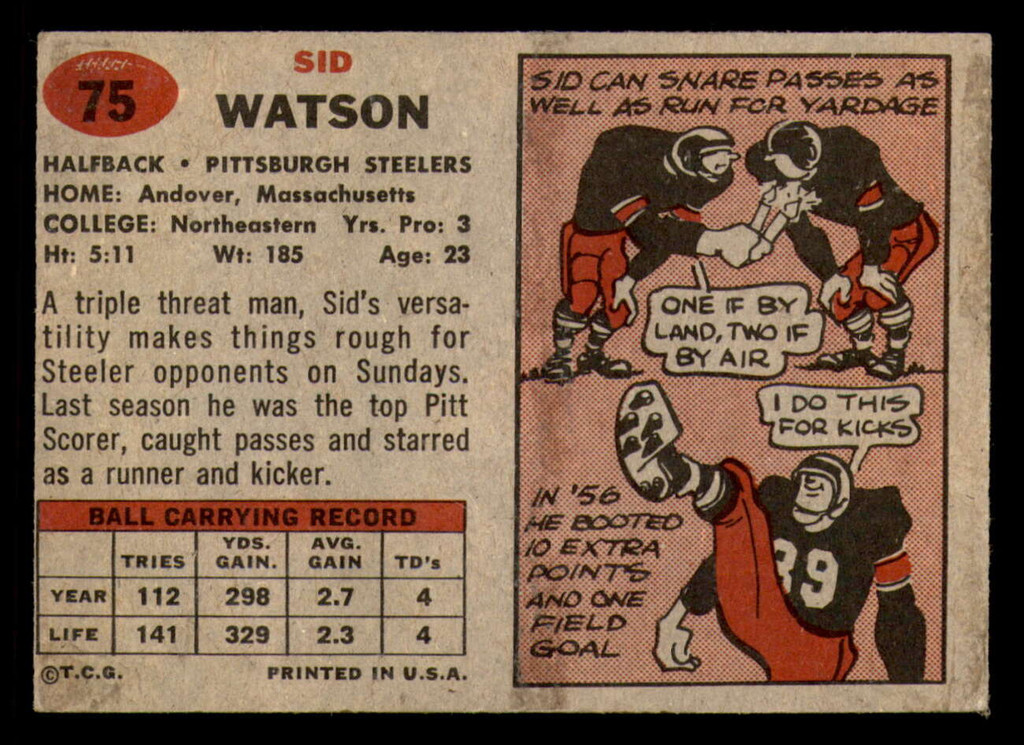 1957 Topps #75 Sid Watson Excellent RC Rookie  ID: 388171