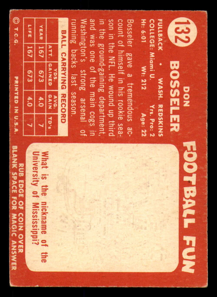 1958 Topps #132 Don Bosseler Very Good RC Rookie  ID: 388266