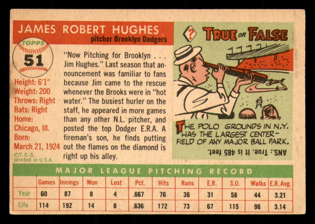 1955 Topps #51 Jim Hughes VG-EX 