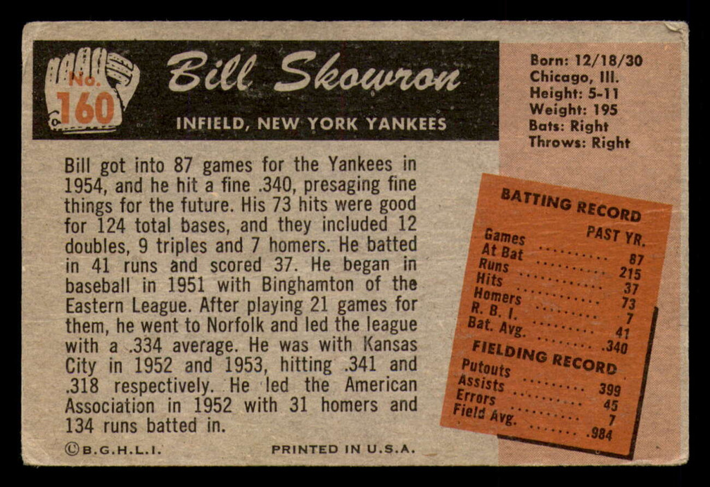 1955 Bowman #160 Bill Skowron Good 
