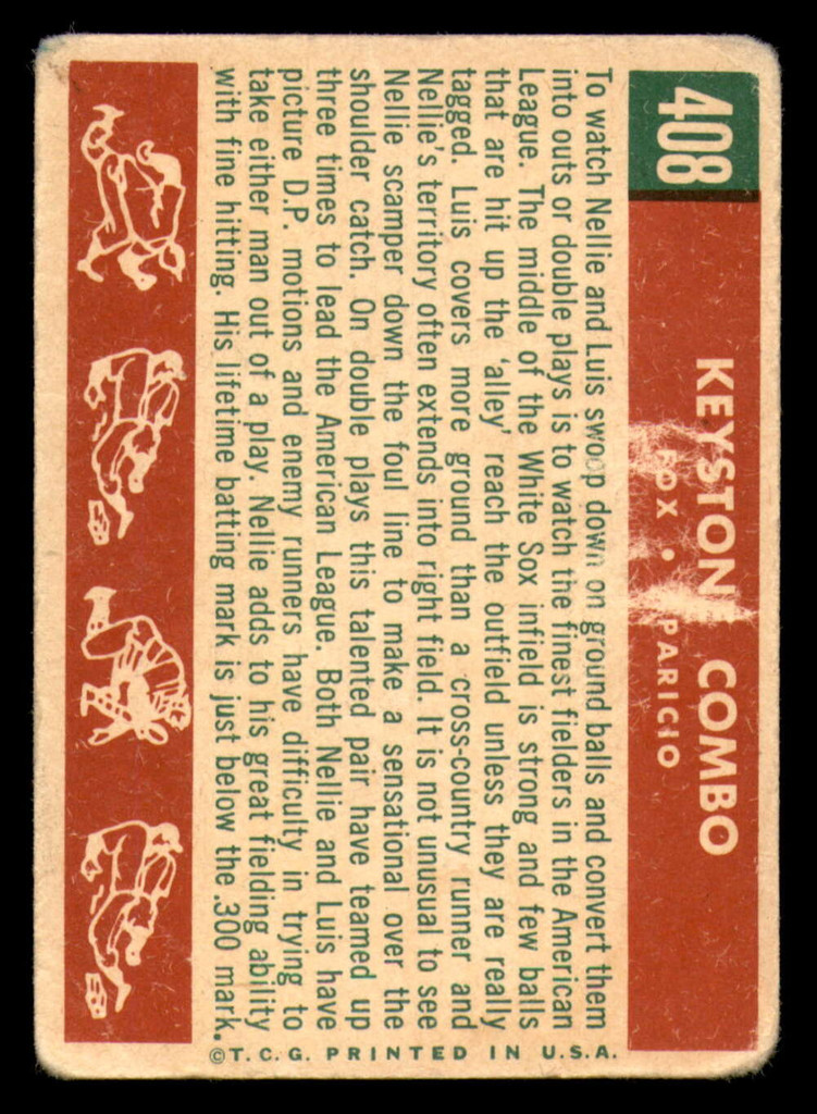 1959 Topps #408 Nellie Fox/Luis Aparicio Keystone Combo Poor  ID: 389562