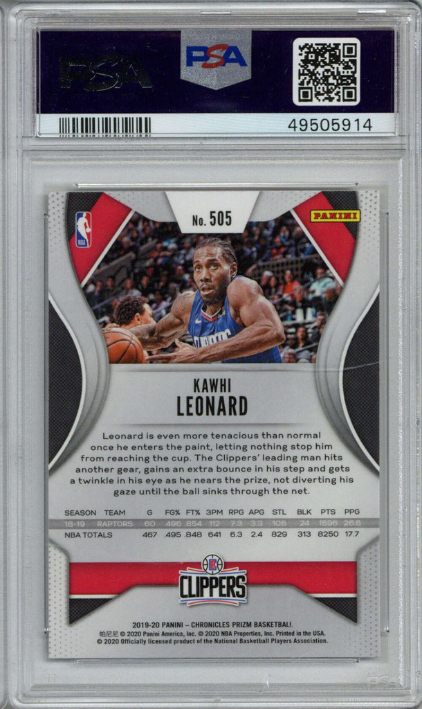 2019 Panini Chronicles #505 Kawhi Leonard PSA 10 Gem Mint ID: 389427