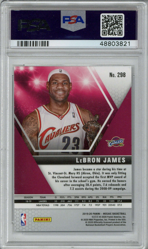 2019 Panini Mosaic #298 Lebron James PSA 10 Gem Mint Cavs ID: 389438