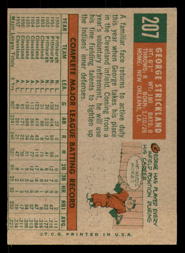 1959 Topps #207 George Strickland Excellent 