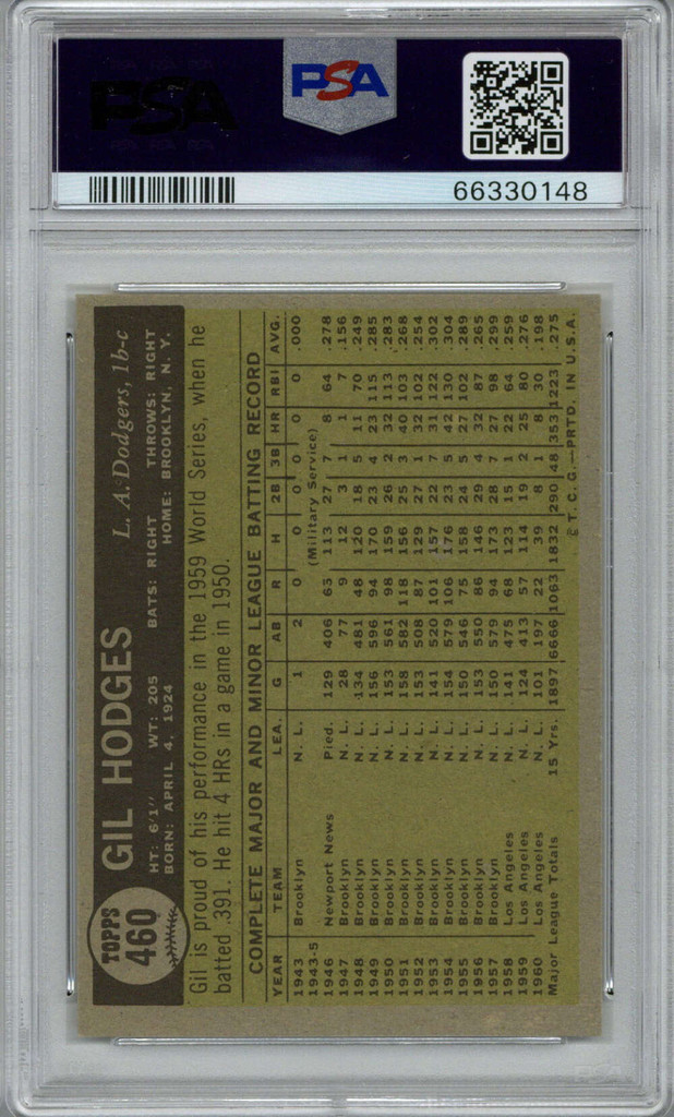 1961 Topps #460 Gil Hodges PSA 8 NM-Mint 