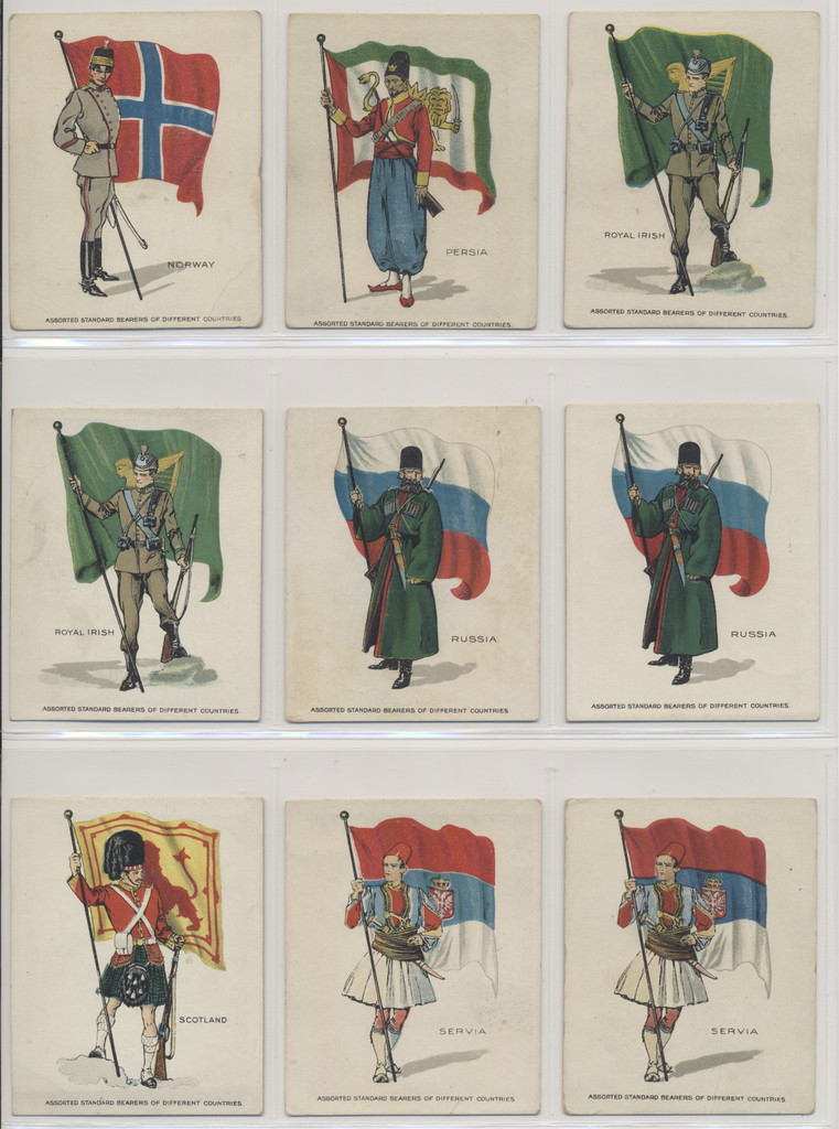 1914-16 T105 Assorted Standard Bearers Of Different Countries Thick Line Back from ZIRA Cigarettes 33/50 plus 9 duplicates Total 42 cards WILL SELL SINGLES  #*sku37210