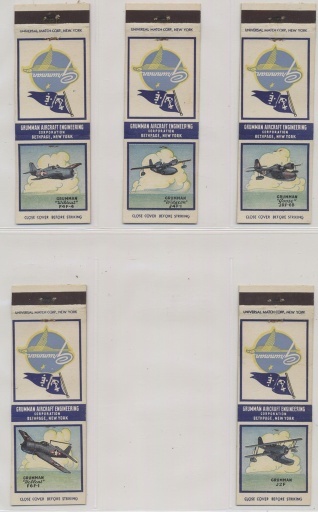 c1940's Grumman Match Book Covers 5 Different Planes Real Nice  #*sku35474