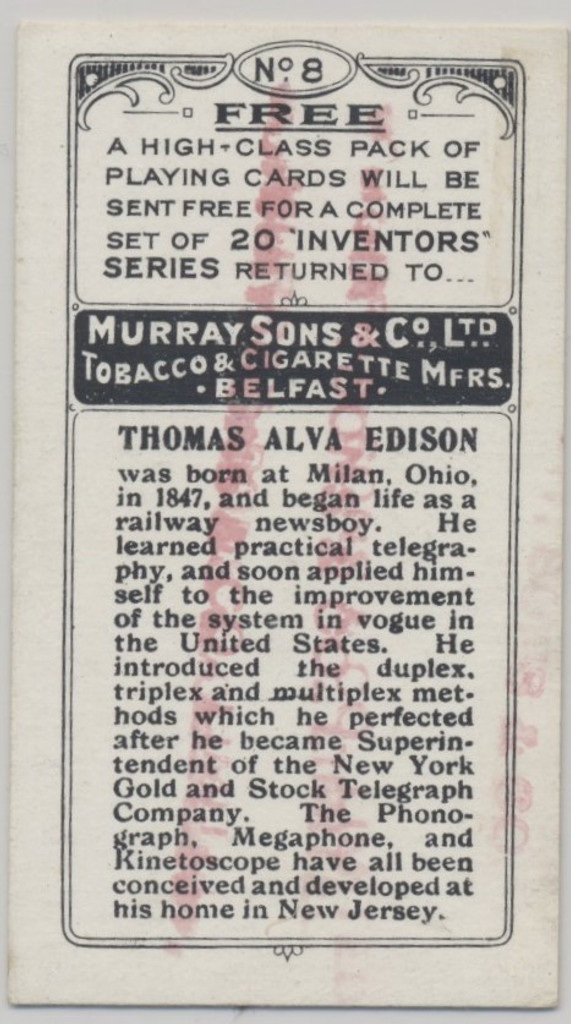 1924 Murray & Sons Co Ltd Belfast Great Inventor #8 Thomas Edison  #*sku35496