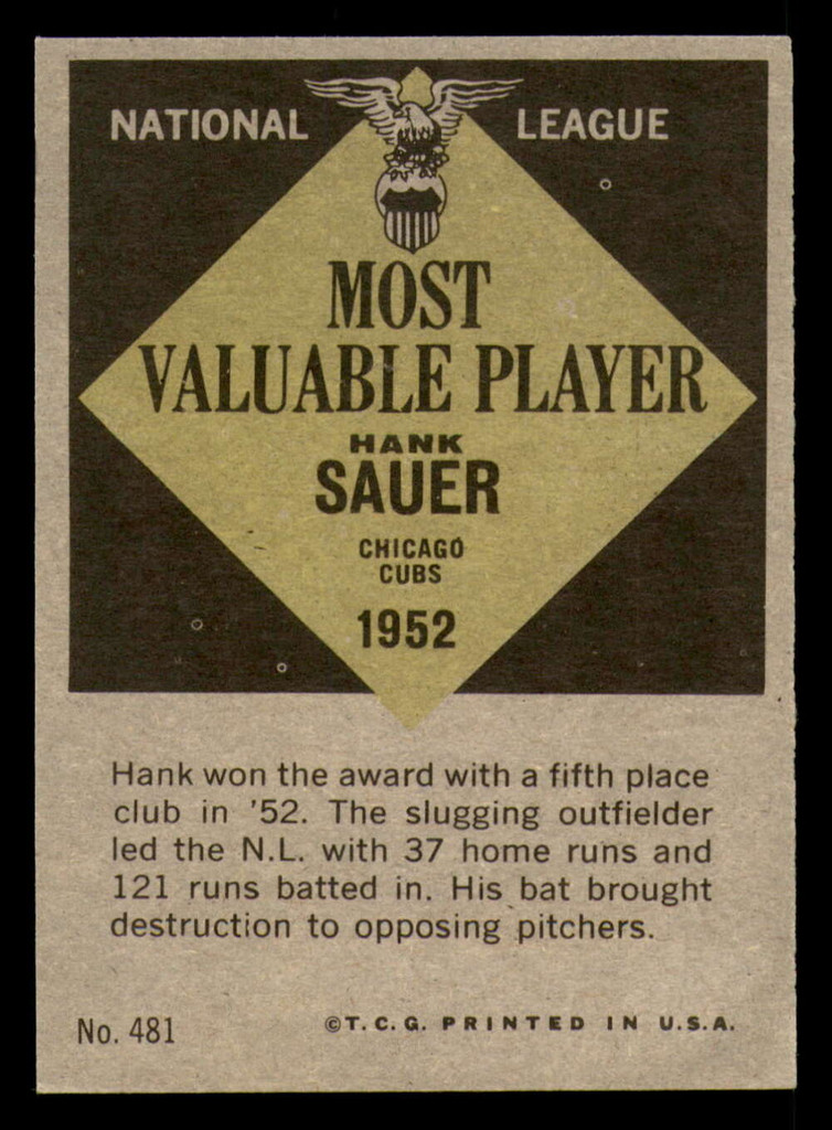 1961 Topps #481 Hank Sauer Ex-Mint  ID: 391269