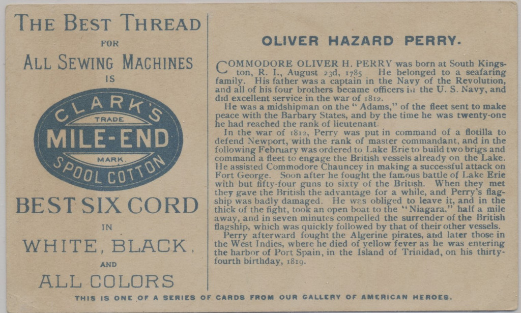 1894 H570 Clark's Thread Gallery Of American Heroes  Oliver H. Perry  #*sku35618