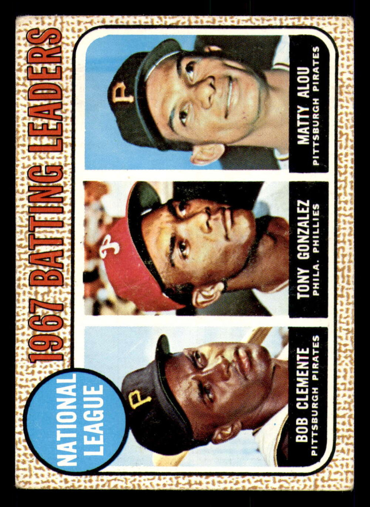 1968 Topps #1 Roberto Clemente/Tony Gonzalez/Matty Alou N.L. Batting Leaders Excellent  ID: 392394