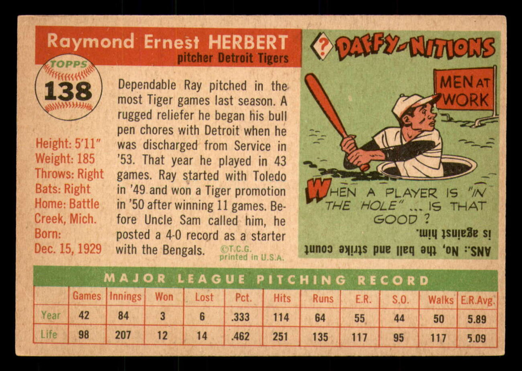 1955 Topps #138 Ray Herbert Excellent 