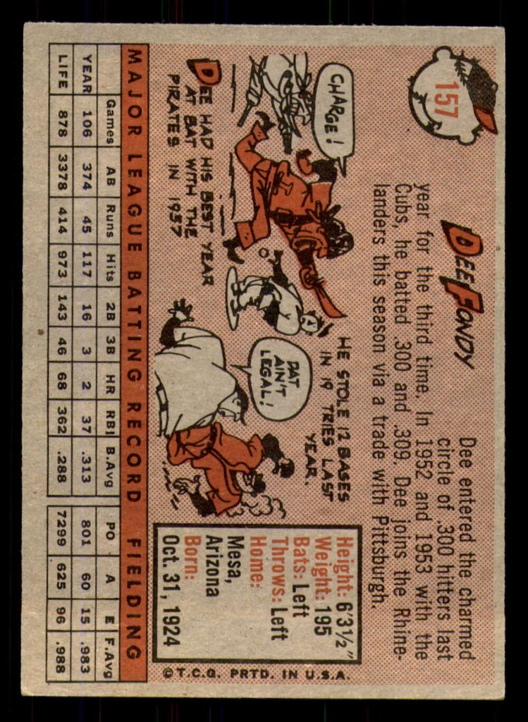 1958 Topps #157 Dee Fondy Excellent  ID: 393127